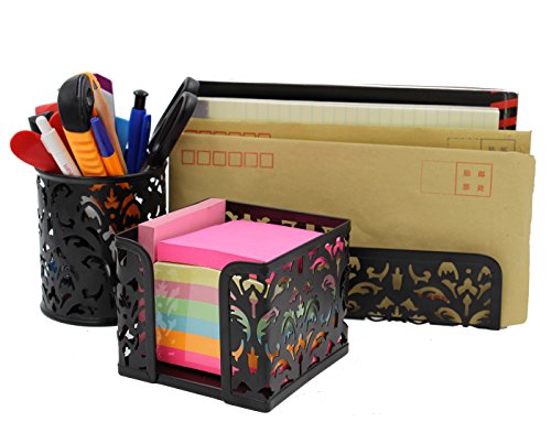 Product Cover EasyPAG Metal 3 in 1 Desk Organizer Set - Letter Sorter, Pen Holder and Sticky Notes Holder,Black
