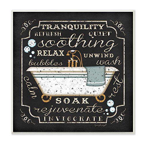 Product Cover The Stupell Home Decor Collection Tranquility Tub Icon Textual Bathroom Art Wall Plaque, 12 x 0.5 x 12, Proudly Made in USA