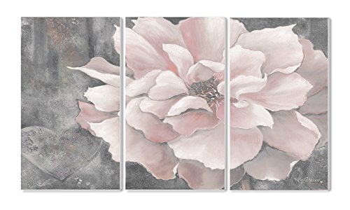 Product Cover Stupell Home Décor 3 Piece Pastel Pink Peony On Gray Triptych Wall Plaque Set, 11 x 0.5 x 17, Proudly Made in USA