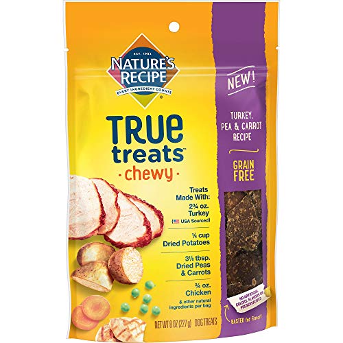 Product Cover Nature's Recipe True Treats with Turkey, Pea & Carrot, Grain-Free, Natural, Chewy Dog Treats, 8 Ounce Pouch