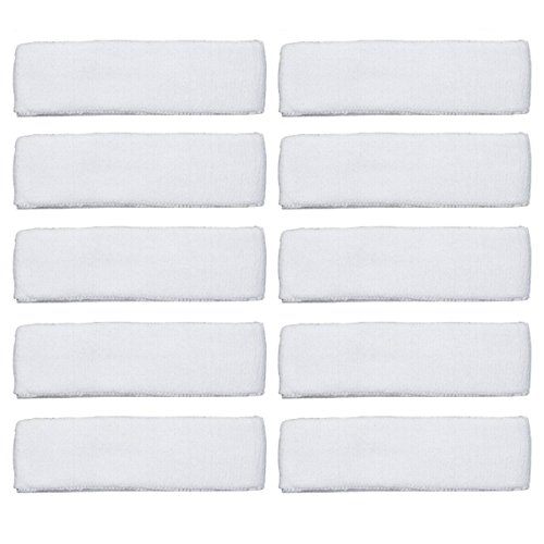 Product Cover Coolrunner 10 PCS Cotton Sports Basketball Headband/Sweatband (White)