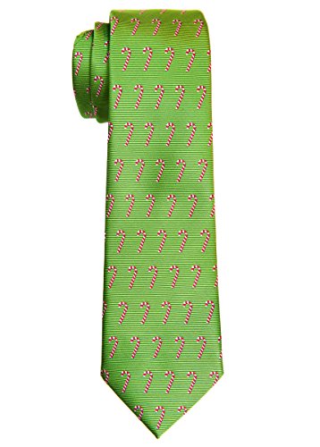 Product Cover Retreez Green Christmas Woven Boy's Tie with Christmas Candy Canes Pattern - 8-10 years