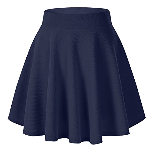 Product Cover Urban CoCo Women's Basic Versatile Stretchy Flared Casual Mini Skater Skirt (X-Large, Navy Blue)