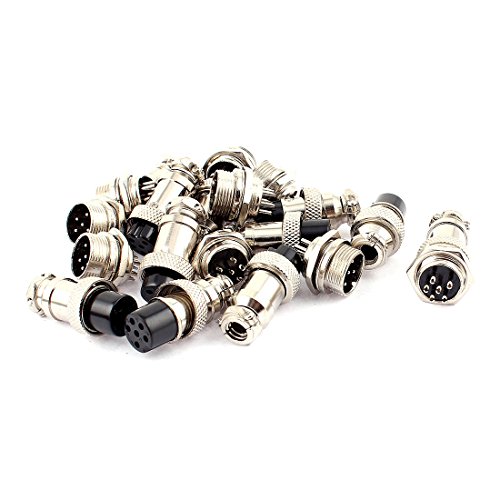 Product Cover uxcell 10Pairs 16mm Thread 6 Pins Male Female Panel Metal Aviation Wire Connector