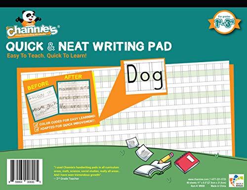 Product Cover Channie's Quick & Neat Writing Pad, Practice Handwriting & Printing Workbook, 80 Pages Front & Back, 40 Sheets, Grades 1st - 3rd, Size 8.5
