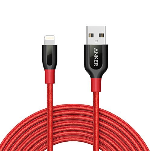 Product Cover Anker Powerline+ Lightning Cable (10ft) Durable and Fast Charging Cable [Double Braided Nylon] for iPhone Xs/XS Max/XR/X / 8/8 Plus / 7/7 Plus / 6/6 Plus / 5s / iPad and More(Red)