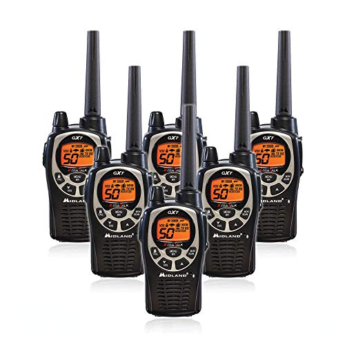 Product Cover Midland GXT1000VP4 50 Channel GMRS Two-Way Radio - Up to 36 Mile Range Walkie Talkie - Black/Silver (Pack of 6)