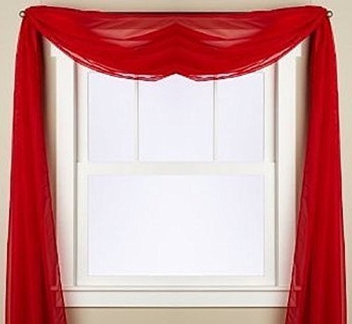 Product Cover Gorgeous Home 1 PC SOLID RED SCARF VALANCE SOFT SHEER VOILE WINDOW PANEL CURTAIN 216