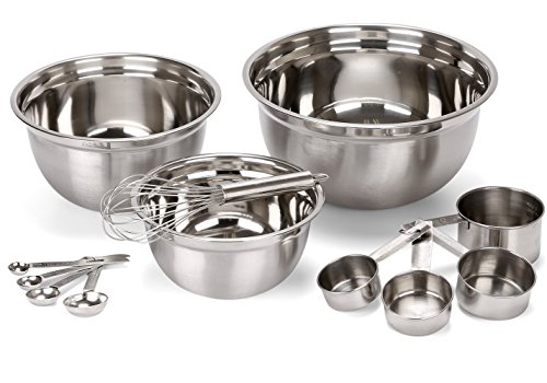 Product Cover Estilo 12 Piece Stainless Steel Mixing Bowls, Includes Measuring Cups, Measuring Spoons And Barrel Whisk