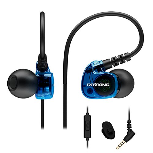 Product Cover ROVKING Sport Headphones Wired Sweatproof, Over Ear Earbuds for Running Gym Workout Exercise Jogging, Stereo in Ear Earphones with Mic, Noise Isolating Earhook Ear Buds for Cell Phone MP3 Laptop Blue