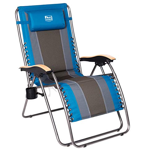 Product Cover Timber Ridge Zero Gravity Locking Patio Outdoor Lounger Chair Oversize XL Padded Adjustable Recliner with Headrest Support 350lbs, Blue