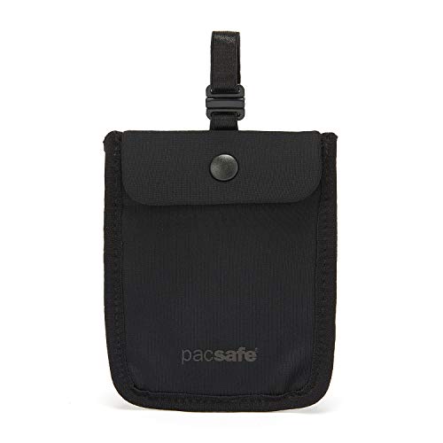 Product Cover Pacsafe Coversafe S25 Hidden Undercover Travel Pouch for Women (Washable) -Stash up to 6 Credit Cards Plus Money and Key with Adjustable, Elastic Strap Suitable for All Bra Sizes, Black