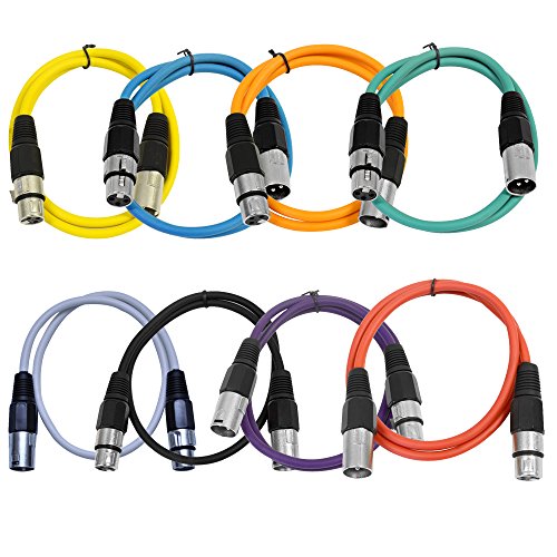Product Cover Seismic Audio - SAXLX-3-Multi - 8 Pack of Colored 3 Foot XLR Patch Cables - 3' Mic Cable Cords