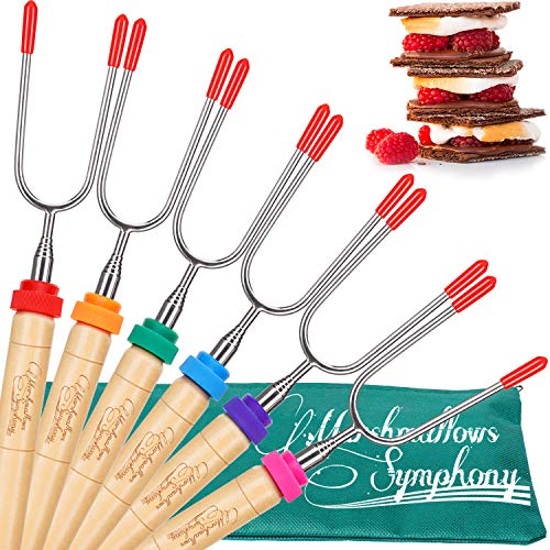Product Cover Carpathen Campfire Roasting Sticks for Marshmallow and Hot Dog - Set of 6 Telescopic Smores Skewers Extra Long Heavy Duty Forks for Fire Pit & Fireplace - Camping Grill Accessories