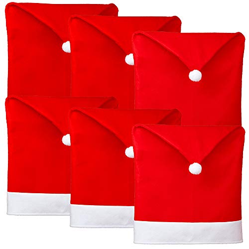 Product Cover D-FantiX Christmas Chair Covers Set of 6, Santa Hat Chair Covers for Dining Room Holiday Christmas Decorations Red