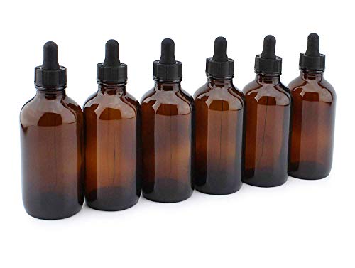 Product Cover 4oz Amber Glass Dropper Bottles (6-Pack), Refillable Glass Bottles for Essential Oils, Cosmetics, and Cooking