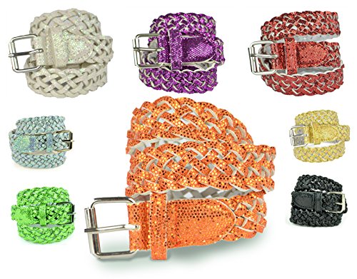 Product Cover Girls Belt - Colorful Metallic Glitter Braided Faux Leather Belt for Kids by Belle Donne