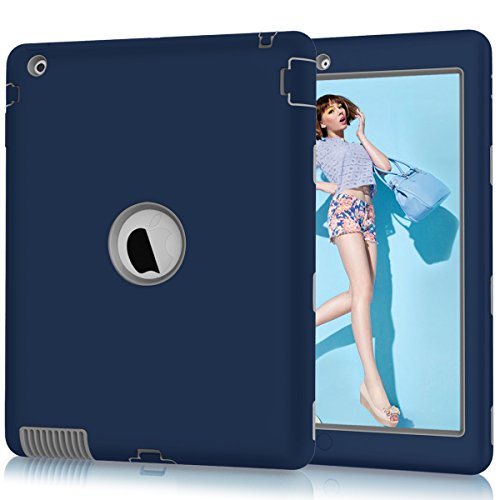 Product Cover Hocase iPad 2 Case, iPad 3 Case, iPad 4 Case, Rugged Slim Shockproof Silicone Rubber+Hard Plastic Dual Layer Protective Case Cover for 9.7-inch iPad 2nd/3rd/4th Generation - Navy Blue/Grey