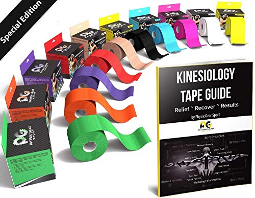 Product Cover Physix Gear Sport Waterproof Kinesiology Tape 16ft Uncut Roll with 82pg EGuide - Ktapes Kinesiology Tape, Knee Tape for Knee,  Muscle Tape Kinesiology Tape for Sports Taping, Weightlifting Tape