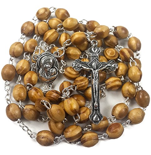 Product Cover Nazareth Store Catholic Prayer Rosary Olive Wood Beads Necklace Holy Soil Medal & Metal Cross Velvet Gift Bag