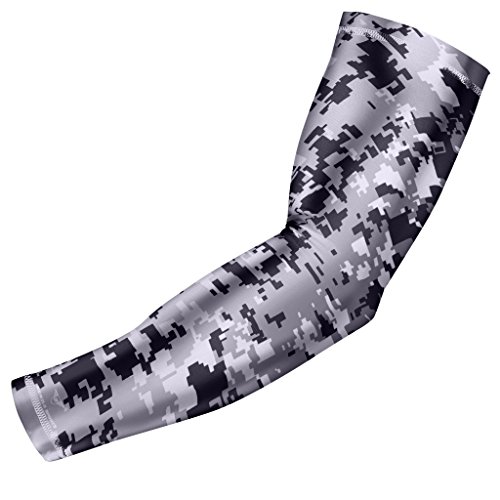 Product Cover Moisture Wicking Sports Compression Arm Sleeve - Youth & Adult Sizes - Baseball Football Basketball by Bucwild Sports (Black-Gray-White Digital Camo) Youth Large