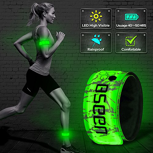 Product Cover BSEEN LED Armband, 2ed Generation LED Slap Bracelets, Patented Heat Sealed Glow in The Dark Water/Sweat Resistant Glowing Sports Wristbands for Running, Cycling, Hiking, Jogging (Green-Design II)
