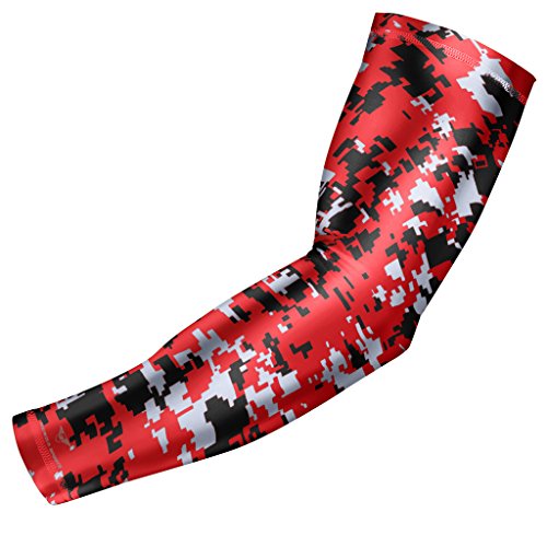 Product Cover bucwild Moisture Wicking Sports Compression Arm Sleeve - Youth & Adult Sizes - Baseball Football Basketball (Red Digital Camo, YL) Sports