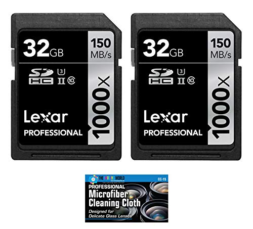 Product Cover Lexar 32GB Professional 1000x SDHC Class 10 UHS-II Memory Card 2-Pack Bundle with Microfiber Cloth