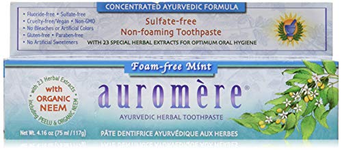 Product Cover Ayurvedic Herbal Toothpaste Foam-Free Mint by Auromere - Fluoride-Free, Natural, with Neem, Vegan and Sulfate-Free - 4.16 oz