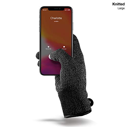 Product Cover Mujjo Knitted Touchscreen Winter Gloves | Double Layered Insulation | All-Hand/Finger Texting, Anti-Slip Grip | Leather Cuffs Magnetic Closure (Large)