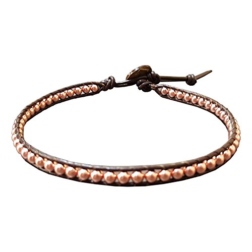 Product Cover Infinity Trendy Anklet Rose Gold Bead Ankle Bracelet 10 Inches Woven with Leather Cord Beautiful Handmade Hippie Bohemian Style