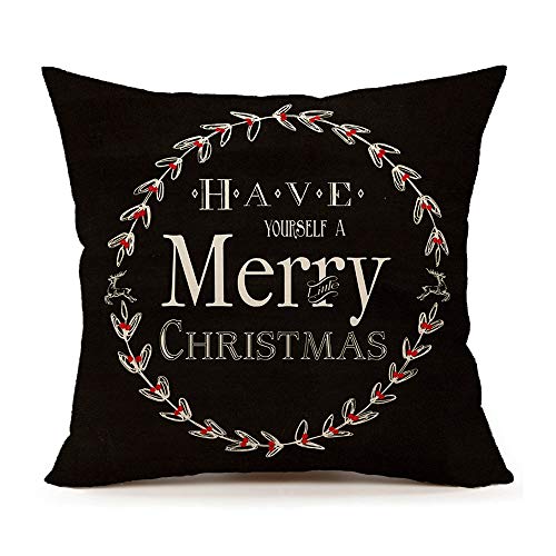 Product Cover Life365 Cotton Linen Square Throw Pillow Case Decorative Cushion Cover Pillowcase Merry Christmas for Sofa 18 X18 Inch(Black)