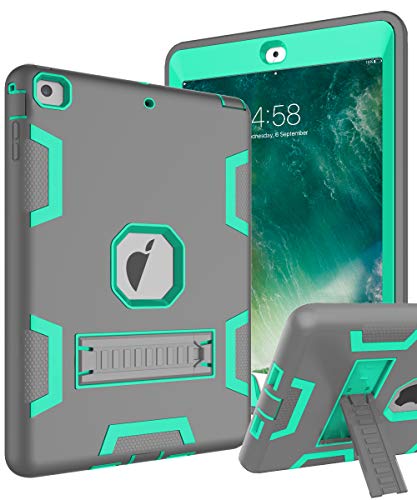 Product Cover TOPSKY iPad Air Case, iPad A1474/A1475/A1476 Kids Proof Case, Heavy Duty Shockproof Rugged Armor Defender Kickstand Protective Cover Case for iPad Air Grey Green