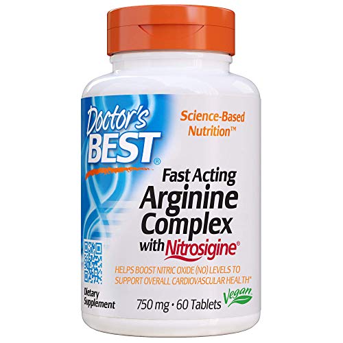Product Cover Doctor's Best Fast Acting Arginine Complex with Nitrosigine, Non-GMO, Vegan, Gluten Free, 750 mg, 60 Tablets