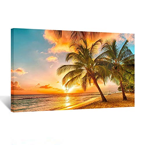 Product Cover Kreative Arts Canvas Print for Home Decoration - Sunset Seascape Coco Beach Modern Painting Wall Art Picture Print on Canvas Framed and Ready to Hang 20''x30''