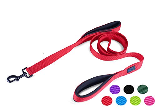 Product Cover Wagtime Club Soft &Thick Dual Handle 6FT Dog Leash, Premium Nylon Double Padded Handles for Medium, Large or XLarge Dog (Carnation Red)