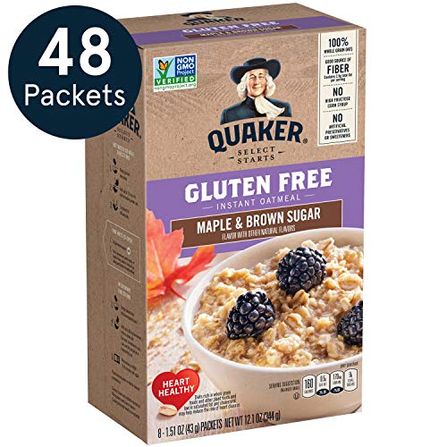 Product Cover Quaker Gluten Free Instant Oatmeal, Maple & Brown Sugar, Non GMO Project Verified, Individual Packets, 48 Count