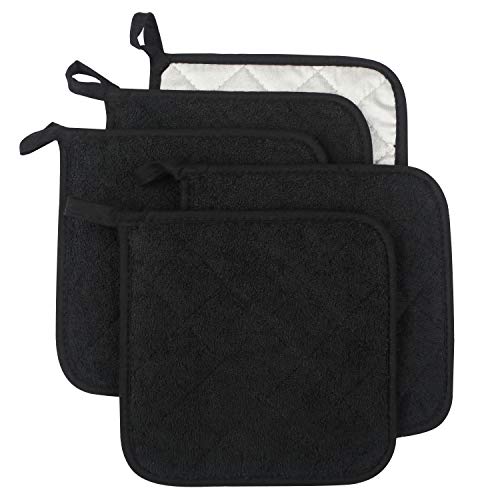 Product Cover Lifaith 100% Cotton Kitchen Everyday Basic Terry Pot Holder Heat Resistant Coaster Potholder for Cooking and Baking Set of 5 Black