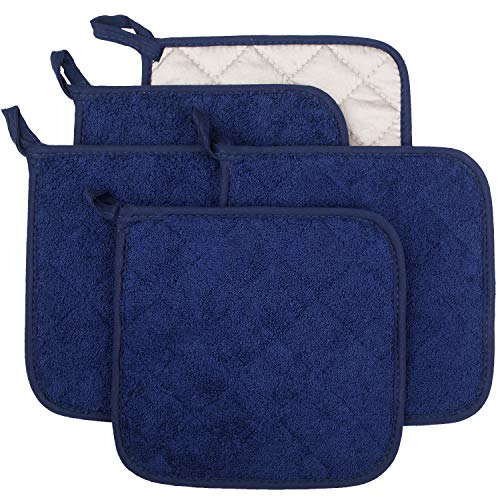 Product Cover Lifaith 100% Cotton Kitchen Everyday Basic Terry Pot Holder Heat Resistant Coaster Potholder for Cooking and Baking Set of 5 Dark Blue