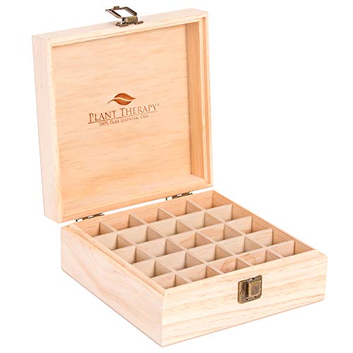 Product Cover Plant Therapy Essential Oil Storage Box Case | Wooden Organizer Holds 25 Bottles 5 mL, 10 mL and 15mL Sizes | Pine Wood Holder Safe For Carrying And Home Storage Display