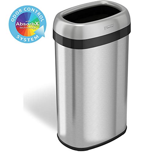 Product Cover iTouchless 16 Gallon Oval Open Top Trash Can and Recycle Bin with Odor Control System, Stainless Steel Commercial Grade, Large 12-Inch Opening, for Home, Restaurant, Restroom, Office, 61 Liter