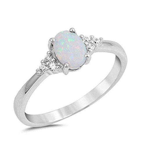 Product Cover Oxford Diamond Co Oval Lab Created White Opal & Round Cubic Zirconia .925 Sterling Silver Ring Sizes 4-11