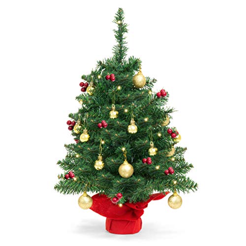 Product Cover Best Choice Products 22-inch Pre-Lit Battery Operated Tabletop Mini Artificial Christmas Tree Decor with UL-Certified LED Lights, Red Berries, Gold Ornaments, Green