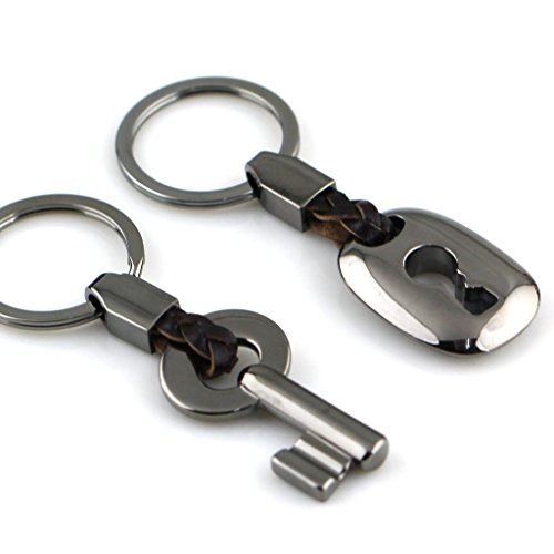 Product Cover maycom Creative Fashion Leather Couple Keychain Key Chain Ring Keyring Key Fob Key & Lock 83513-1(Gunmetal Black)
