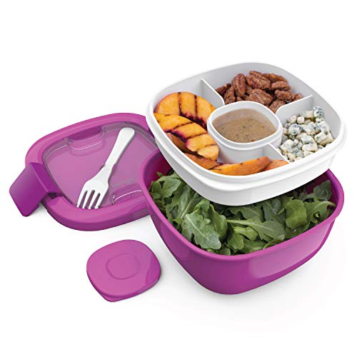 Product Cover Bentgo Salad BPA-Free Lunch Container with Large 54-oz Salad Bowl, 3-Compartment Bento-Style Tray for Salad Toppings and Snacks, 3-oz Sauce Container for Dressings, and Built-In Reusable Fork (Purple)