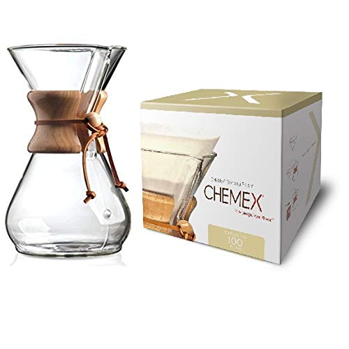 Product Cover Chemex Classic Series, Pour-Over Glass Coffeemaker, 8-Cup with Chemex Bonded Circle Coffee Filters, 100 Count