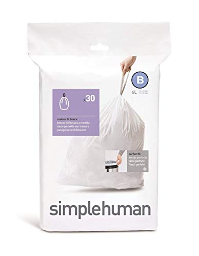 Product Cover simplehuman Code B Custom Fit Drawstring Trash Bags, 6 Liters / 1.6 Gallon (30 Count)