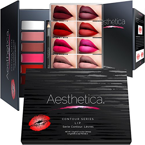 Product Cover Aesthetica Matte Lip Contour Kit - Lipstick Palette Set Includes 6 Lip Colors, 4 Lip Liners, Lip Brush and Instructions