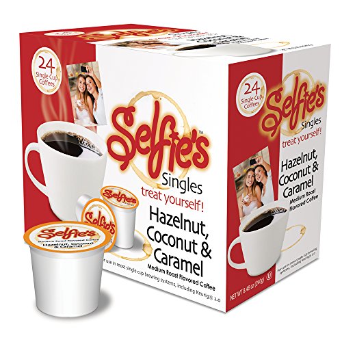 Product Cover Selfie's Singles Coffee Single Serve Pods for Keurig 2.0 K-Cup Brewers, Hazelnut Coconut and Caramel, Medium Roast Coffee Silky Smooth with a Sweet Nutty Finish, 24 Count