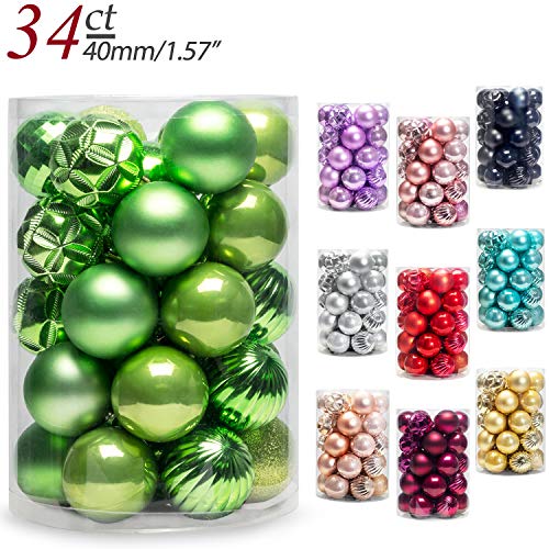Product Cover AMS Christmas Ball Mini Ornaments Party Decoration Shatterproof Festival Widgets Pendant Hanging Pack of 34ct (40mm, Green)